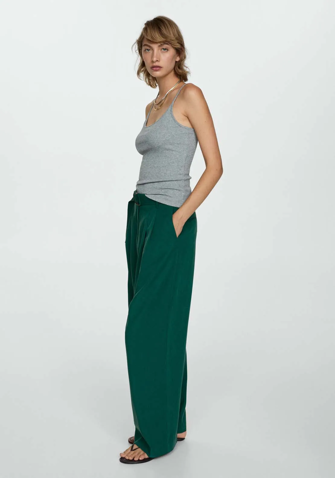 Lyocell trousers with belt - Green