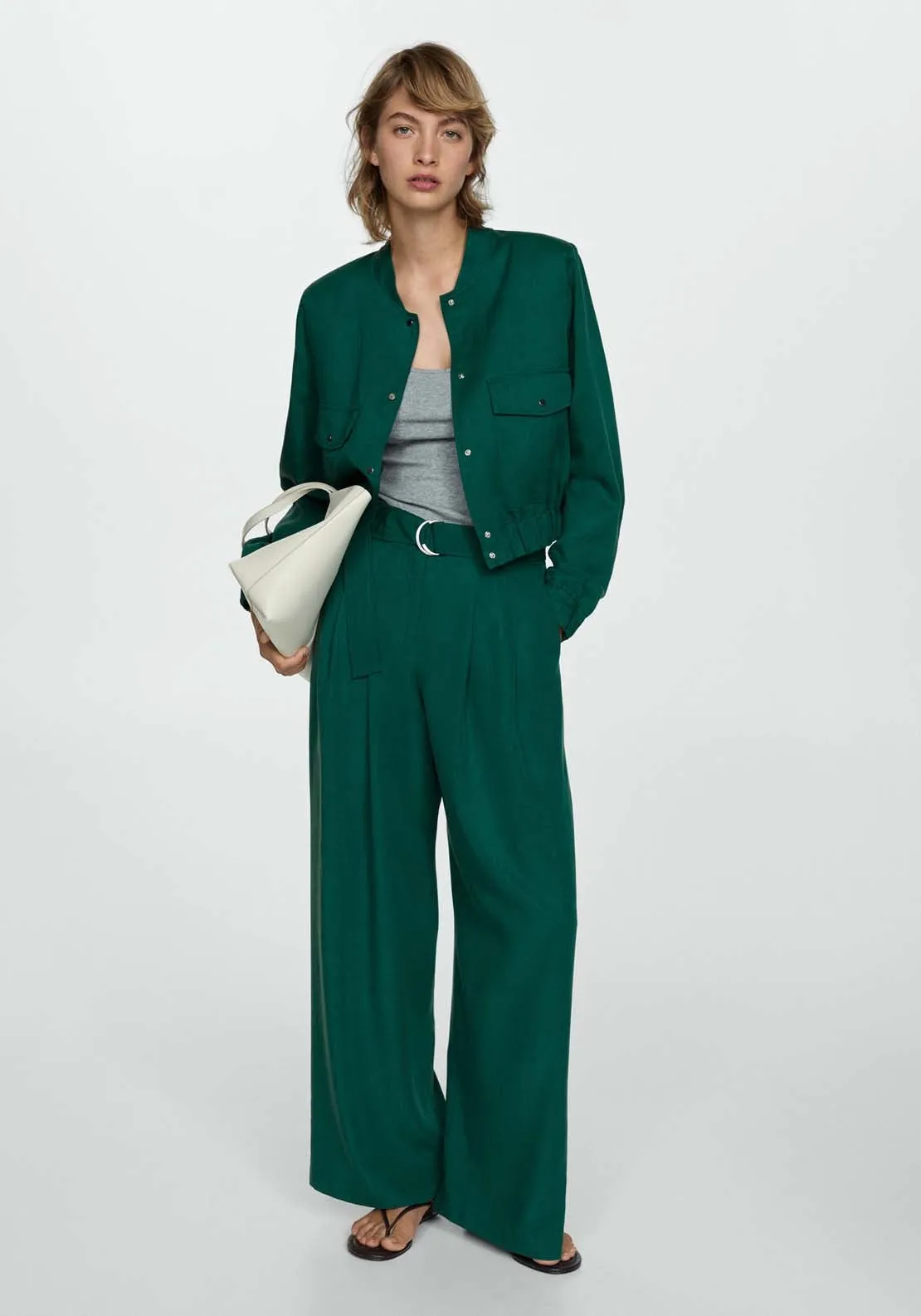 Lyocell trousers with belt - Green