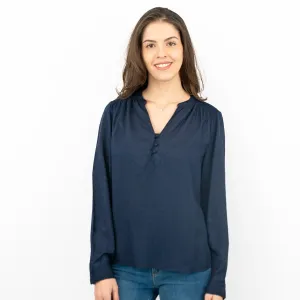 M&S Jacquard Navy Long Sleeve Lightweight Relaxed Fit Tops