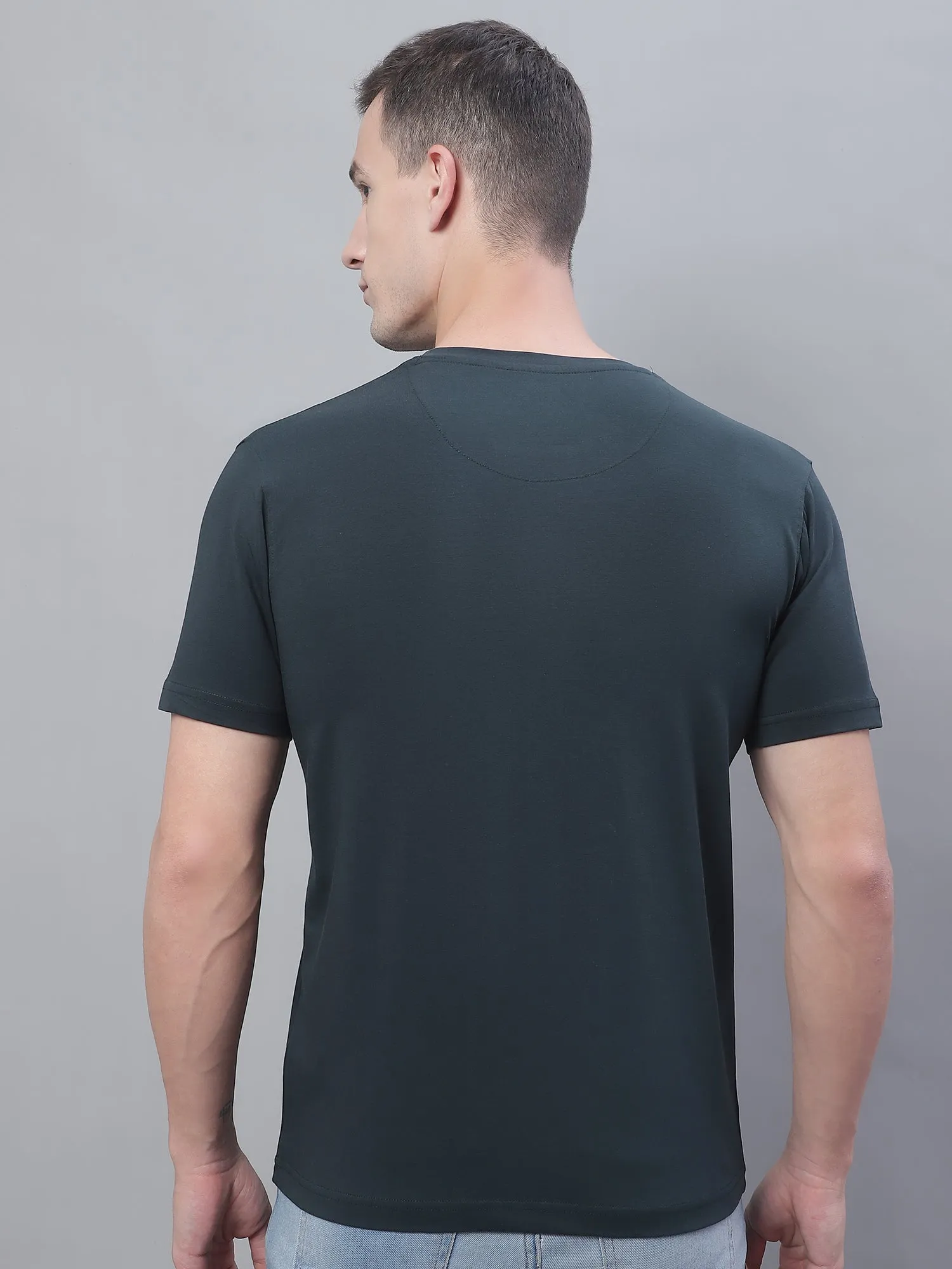 Men Bottle Green Round Neck T-Shirt