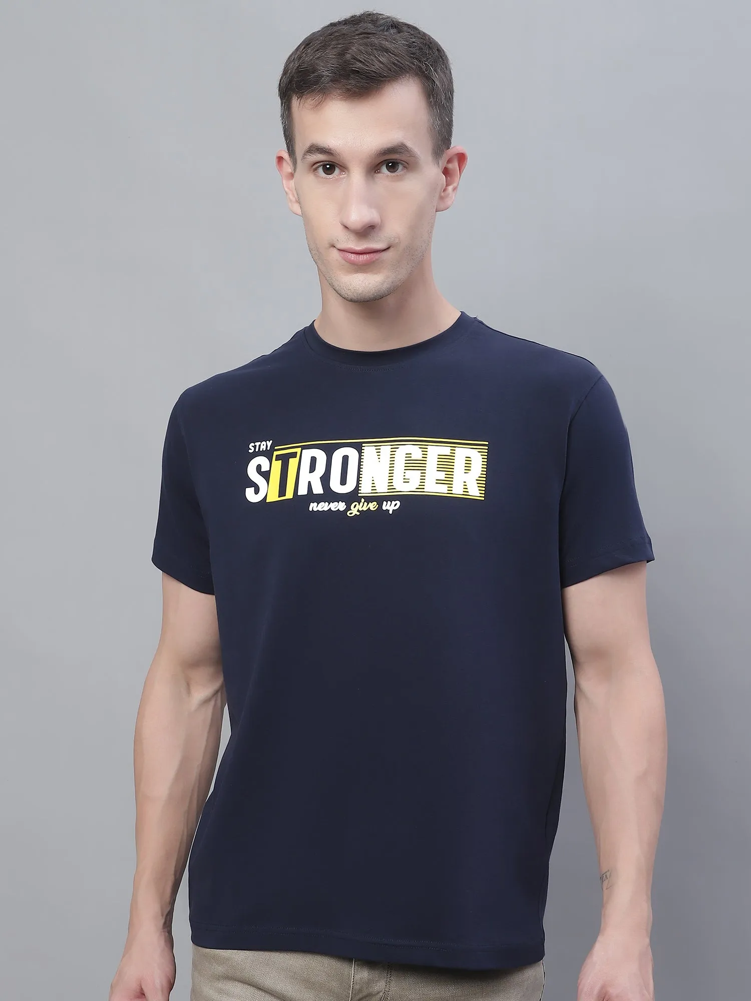 Men Navy Blue Round Neck T-Shirt