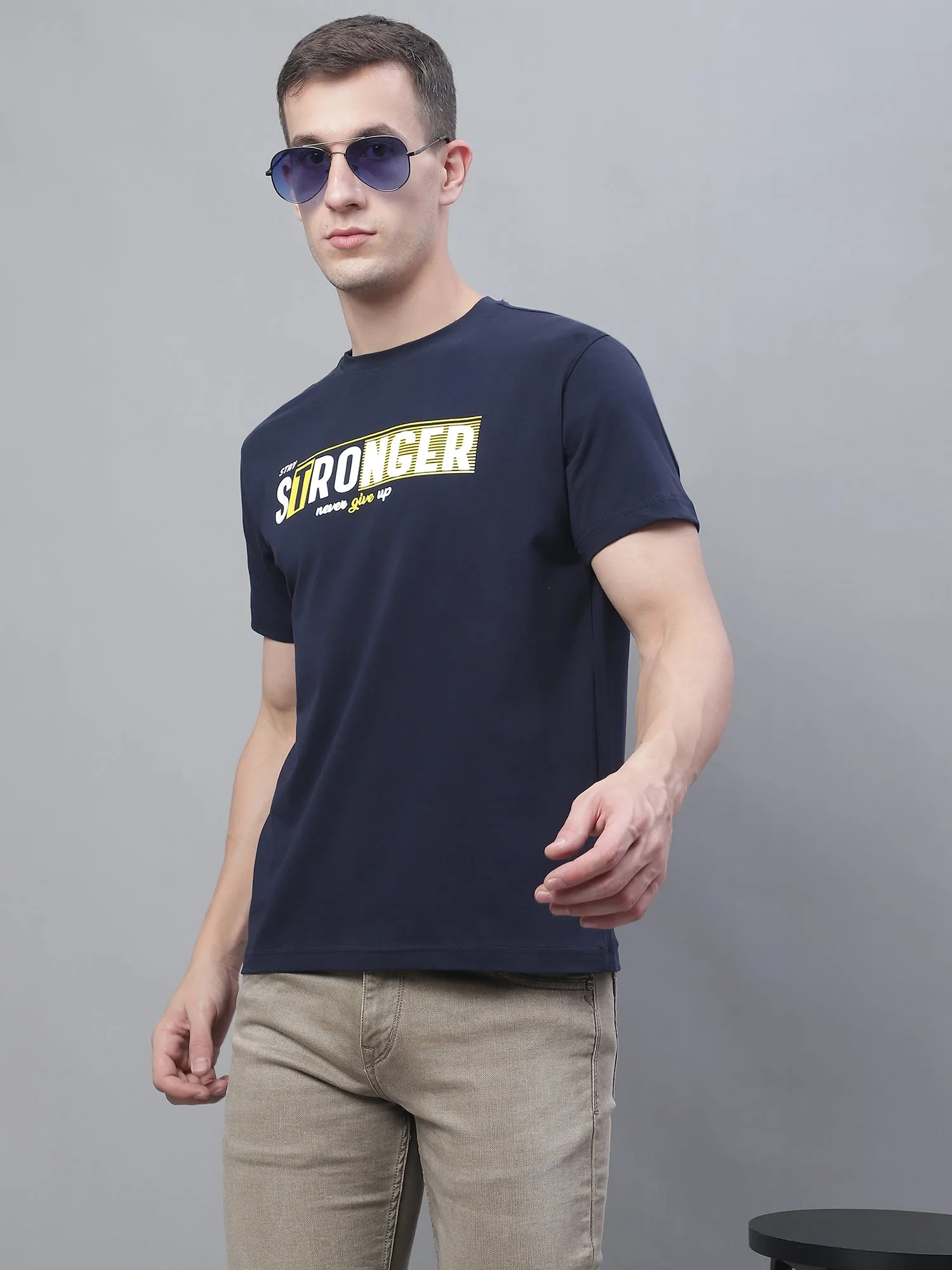 Men Navy Blue Round Neck T-Shirt