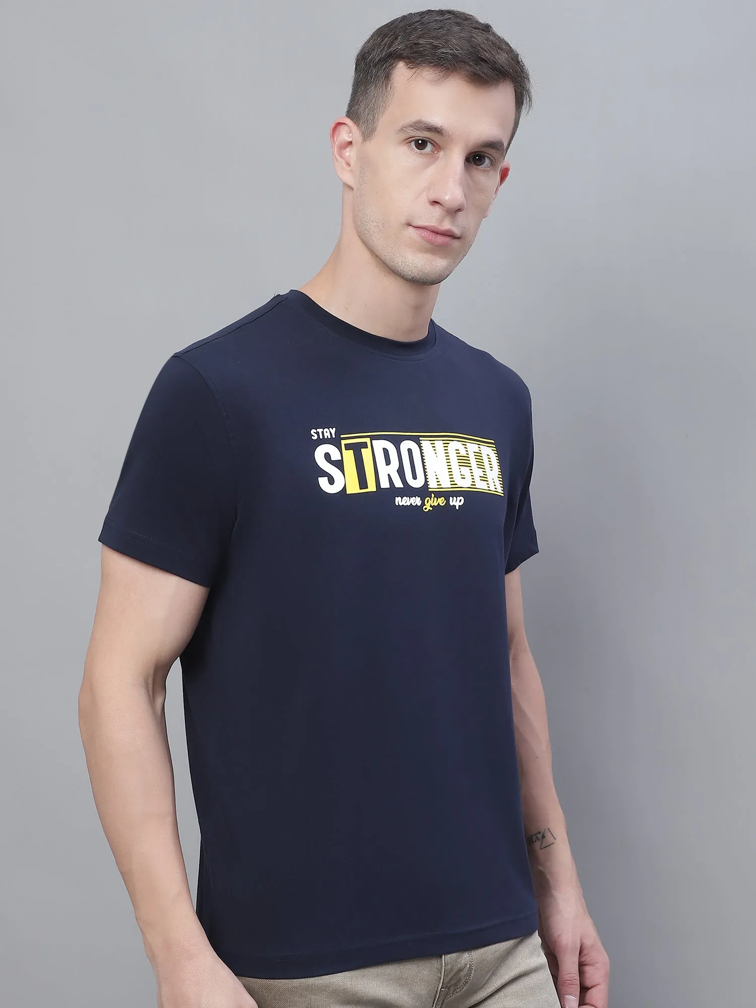 Men Navy Blue Round Neck T-Shirt