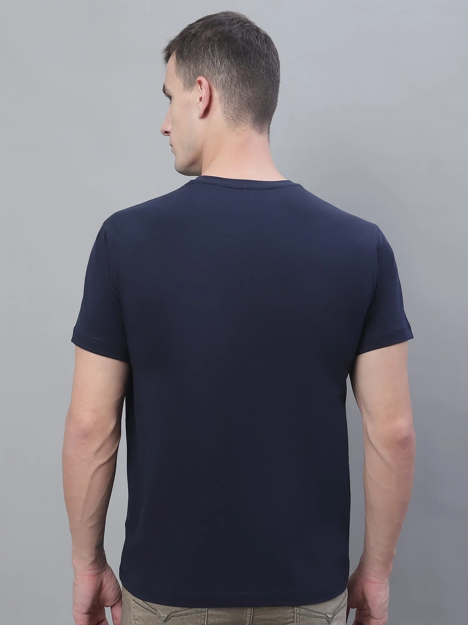 Men Navy Blue Round Neck T-Shirt