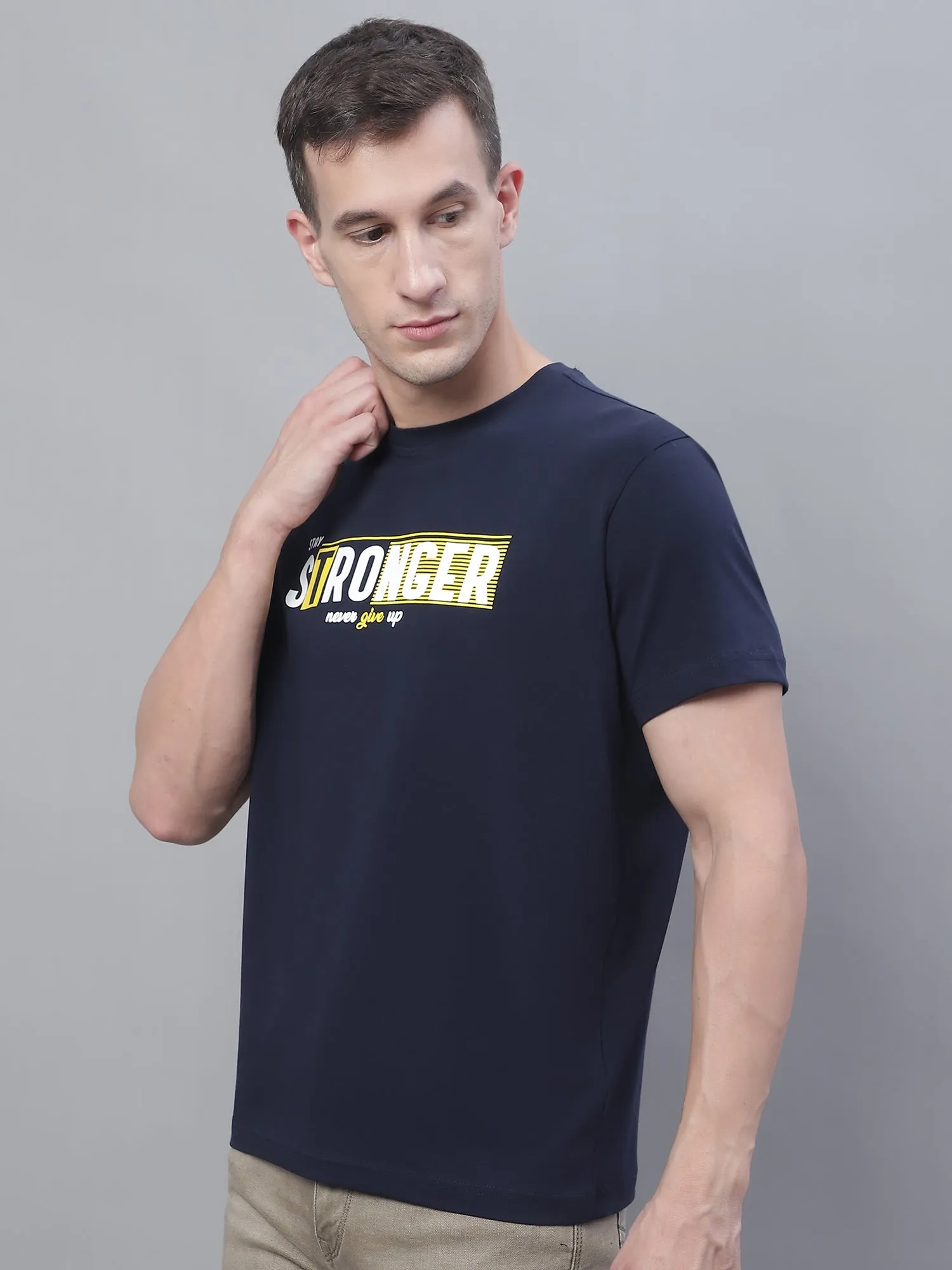 Men Navy Blue Round Neck T-Shirt