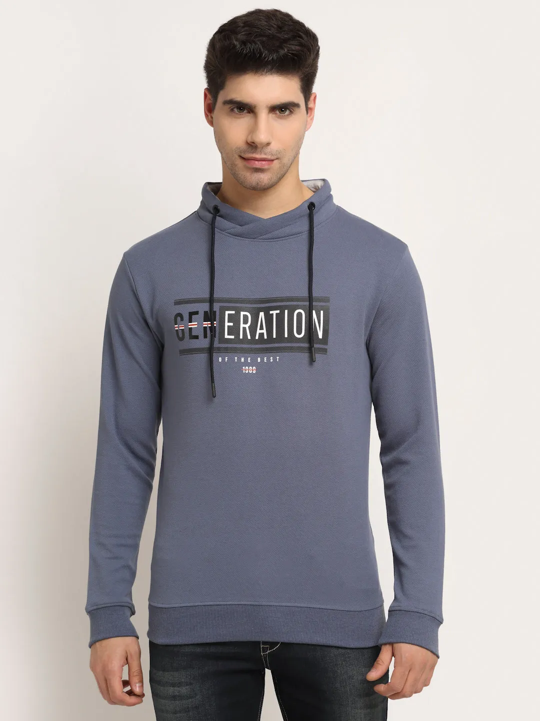 Men Round Neck Full Sleeves Grey Sweatshirt