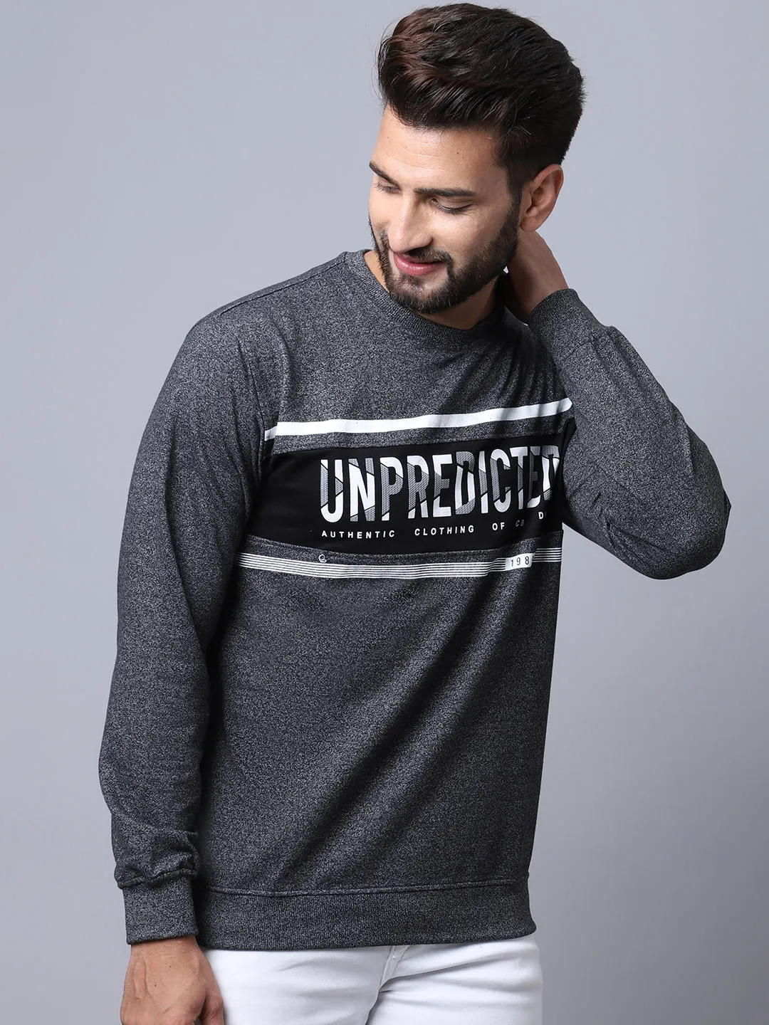 Men Round Neck Full Sleeves Winter Wear Navy T-Shirt