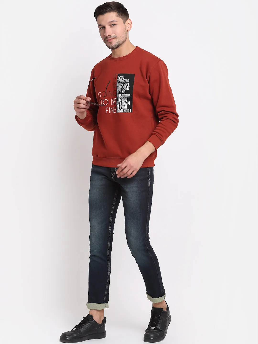 Men Rust Printed Sweatshirt