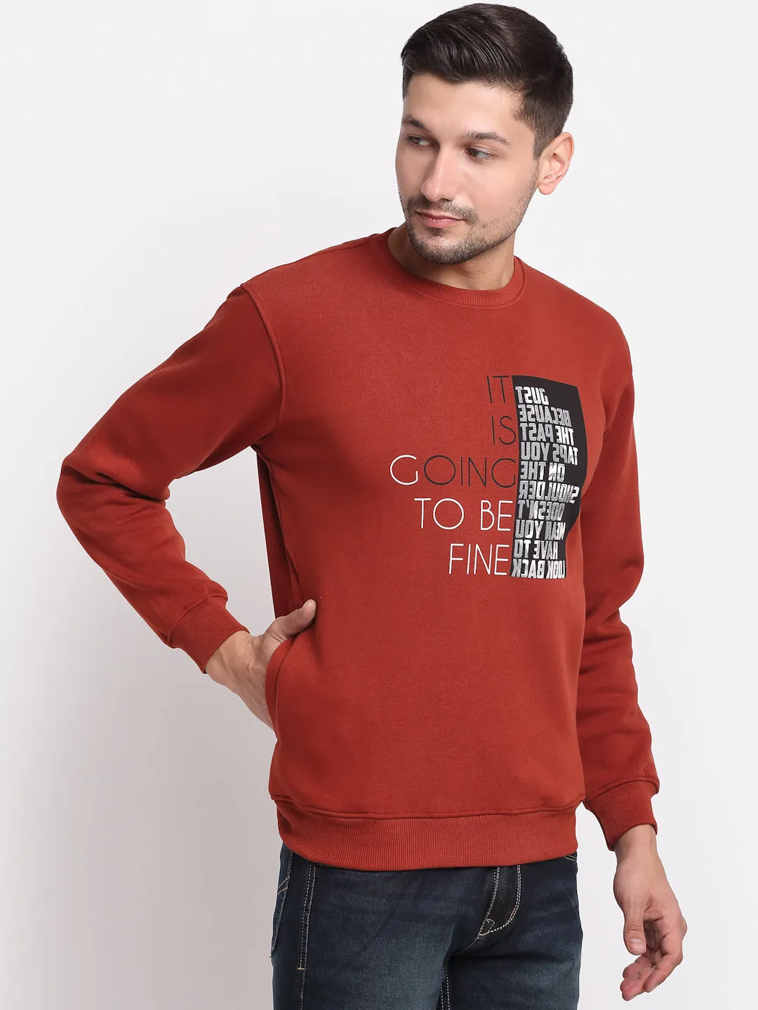 Men Rust Printed Sweatshirt