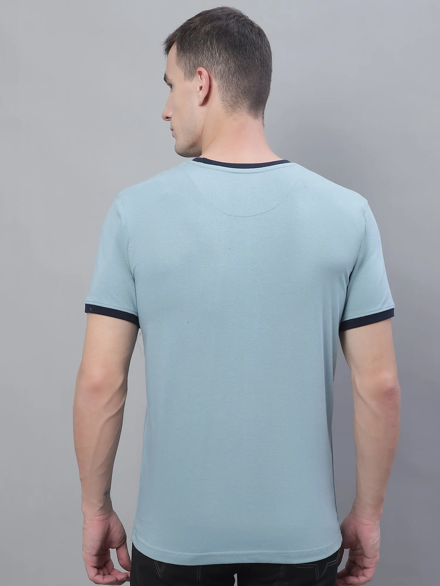 Men Teal Blue Round Neck T-Shirt