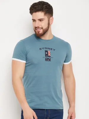 Men Teal Round Neck T-Shirt