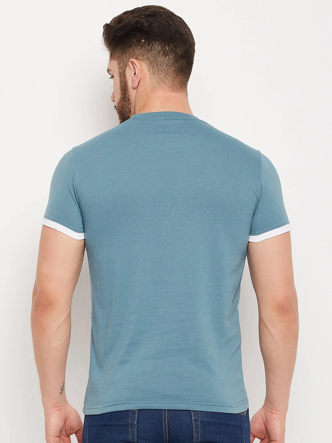 Men Teal Round Neck T-Shirt