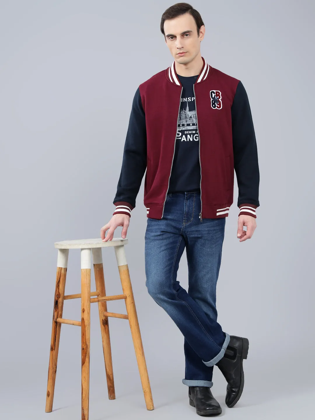 Men's Color Block Maroon Mock Collar Sweatshirt