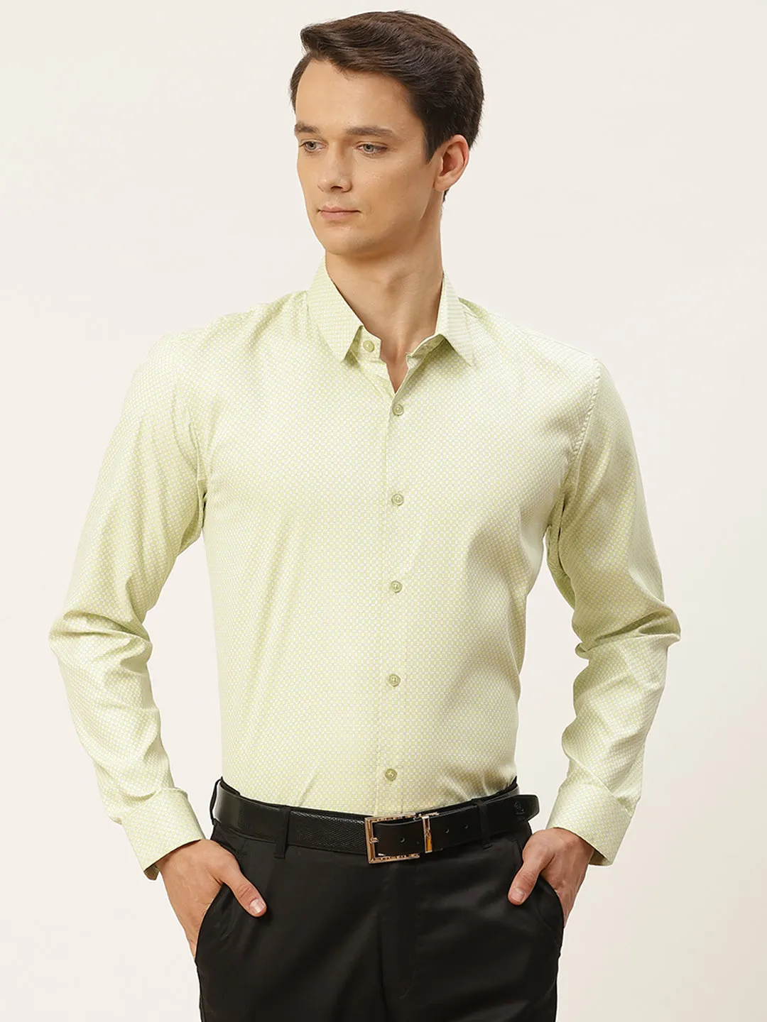 Mens Cotton Green & Off White Checked Formal Shirt - Sojanya