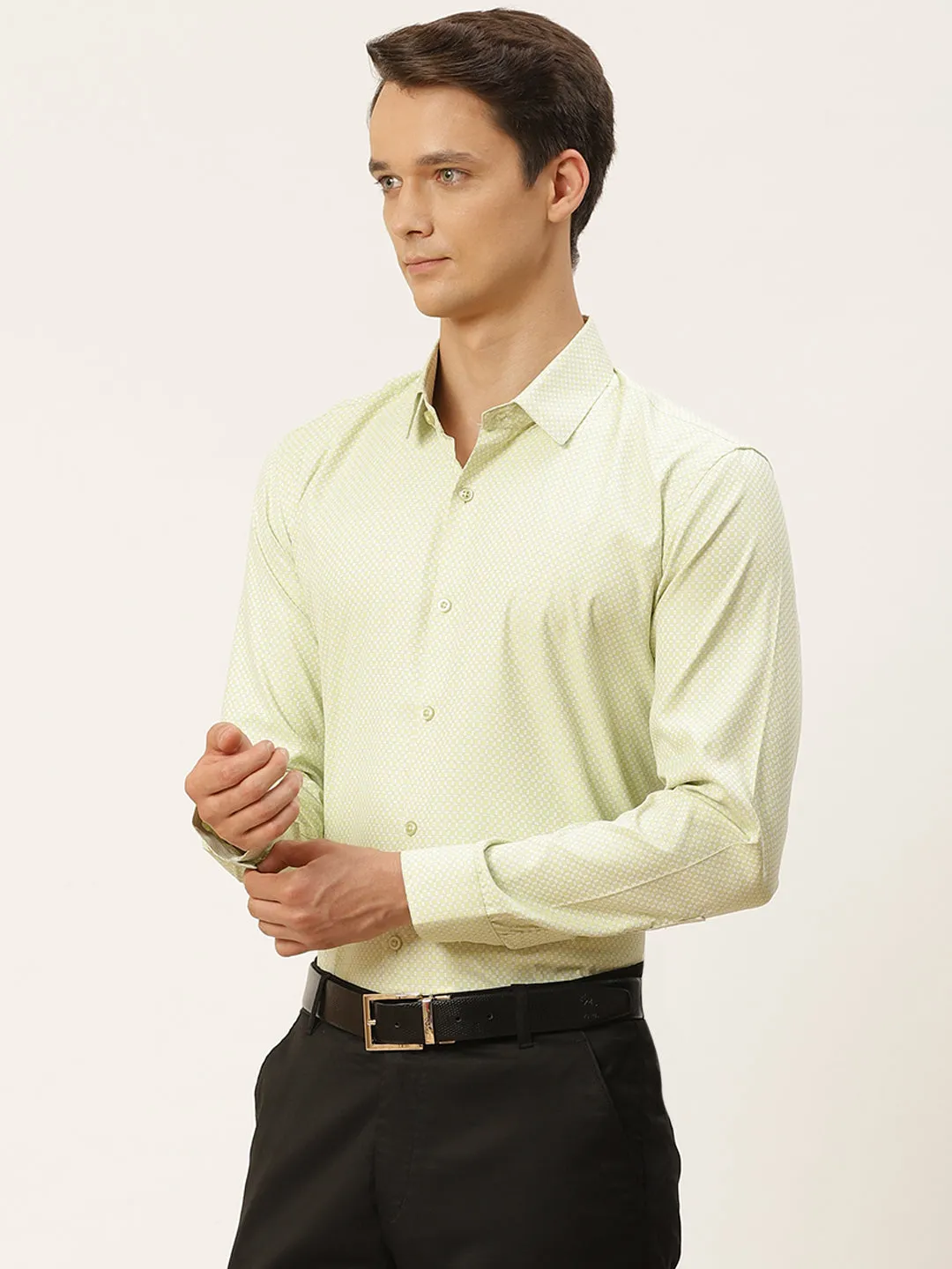 Mens Cotton Green & Off White Checked Formal Shirt - Sojanya