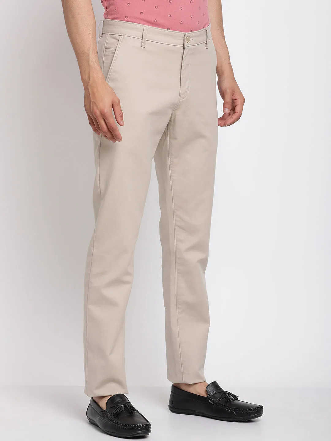 Men's Formal Flat front Beige  Trousers