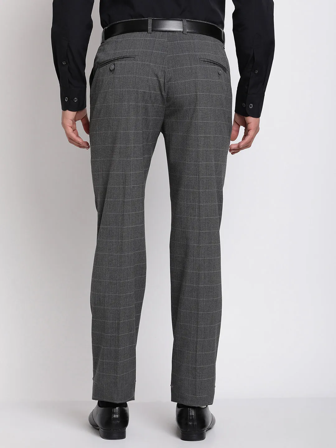 Men's Formal Flat front Dark Grey Checks Trousers