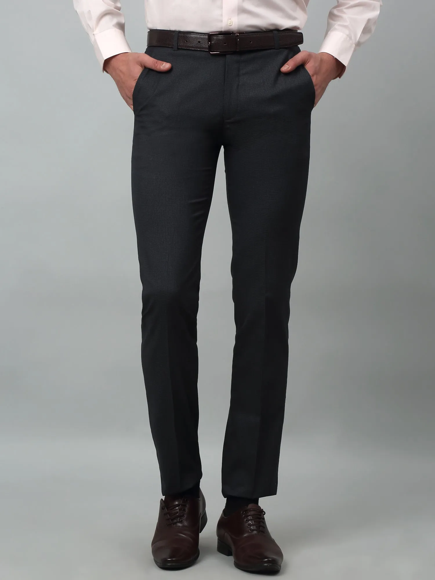 Men's Formal Flat front Dark Grey Houndstooth Trousers