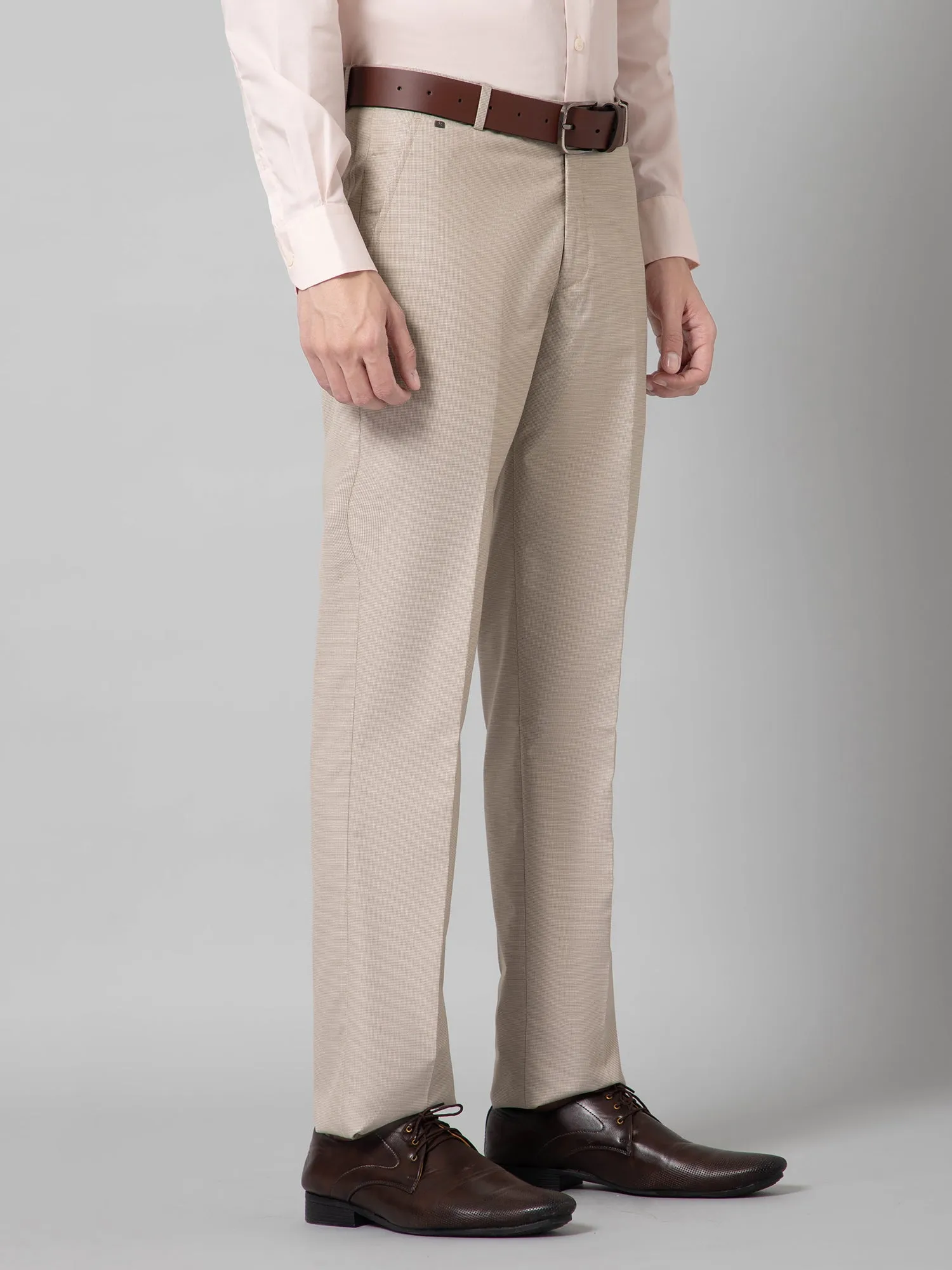 Men's Formal Flat front Fawn Houndstooth Trousers