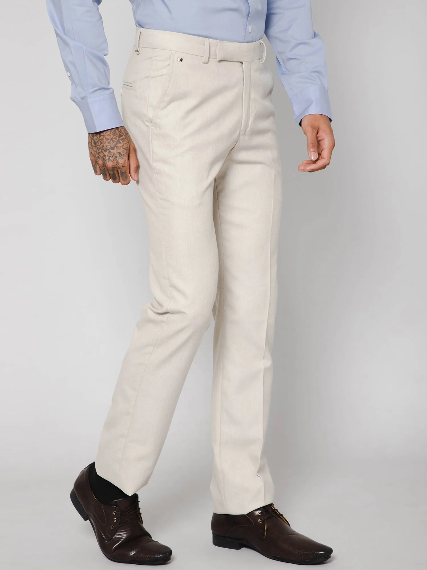 Men's Formal Flat front Light Fawn  Trousers