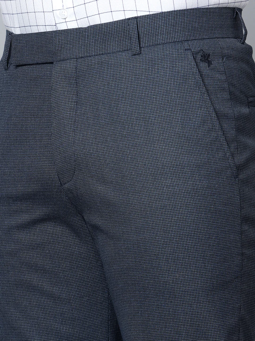 Men's Formal Flat front Navy Blue Houndstooth Trousers