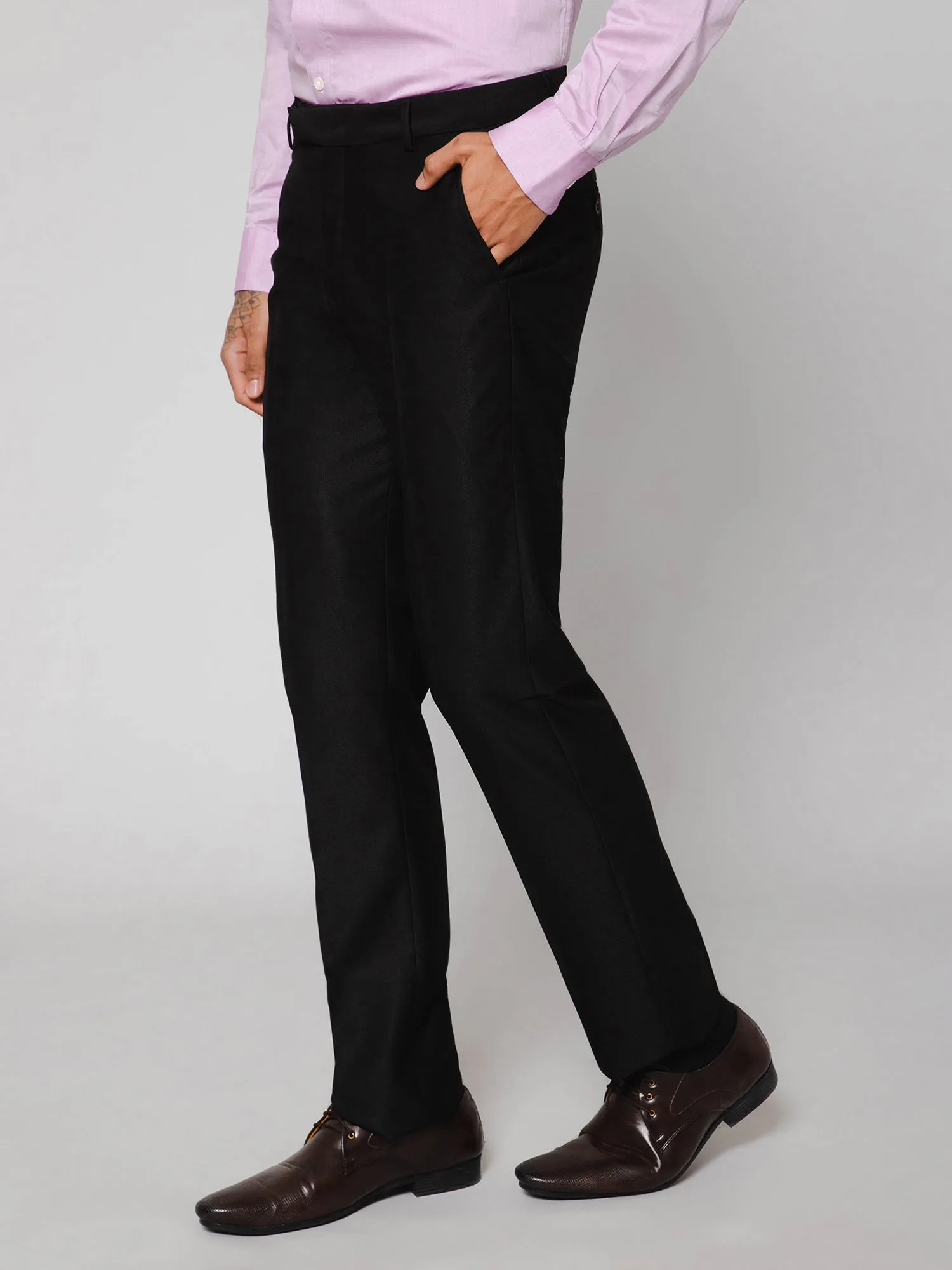 Men's Partywear Flat front Black  Trousers