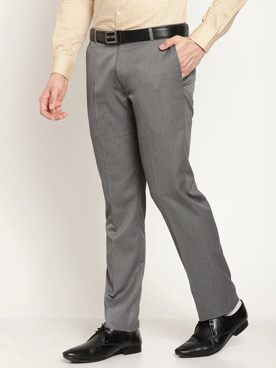 Men's Regular fit Flat front Grey  Trousers