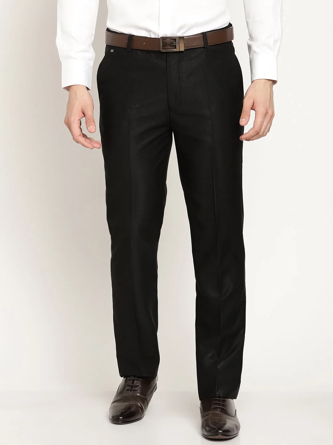 Men's Smart fit Flat front Black  Trousers