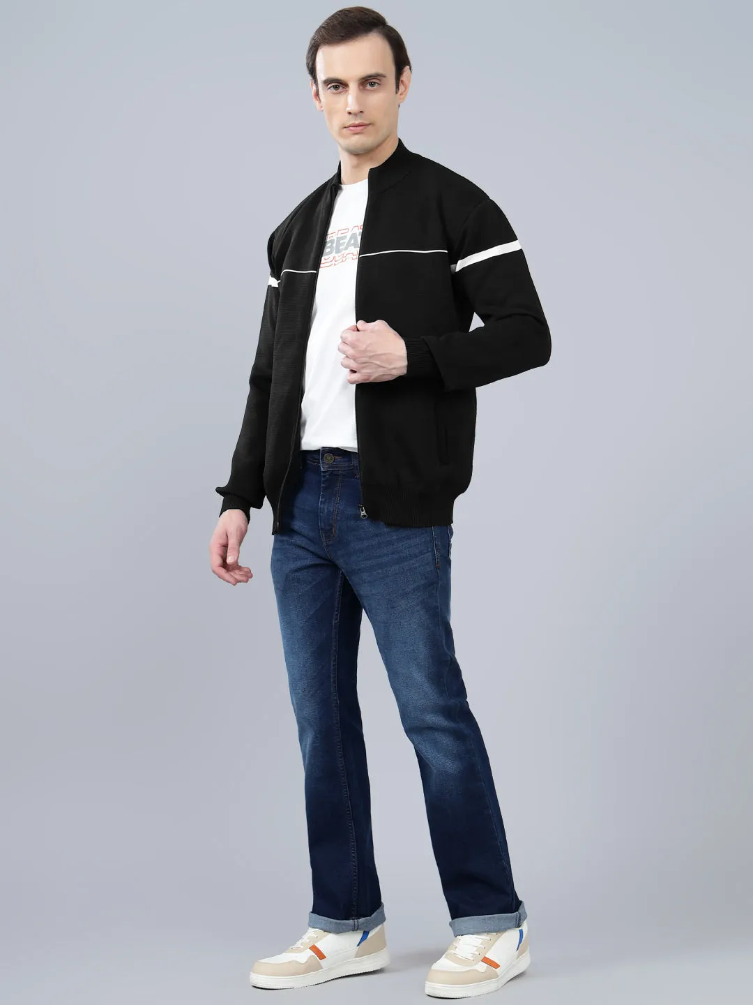 Men's Solid Black Mock Collar Sweatshirt