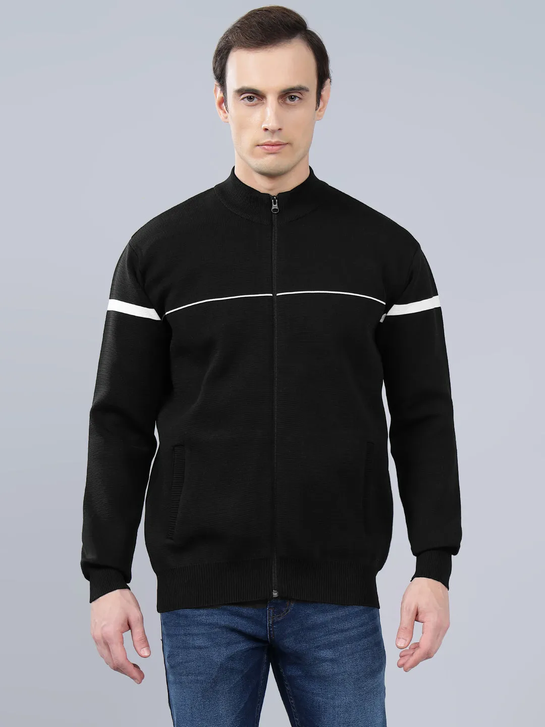 Men's Solid Black Mock Collar Sweatshirt