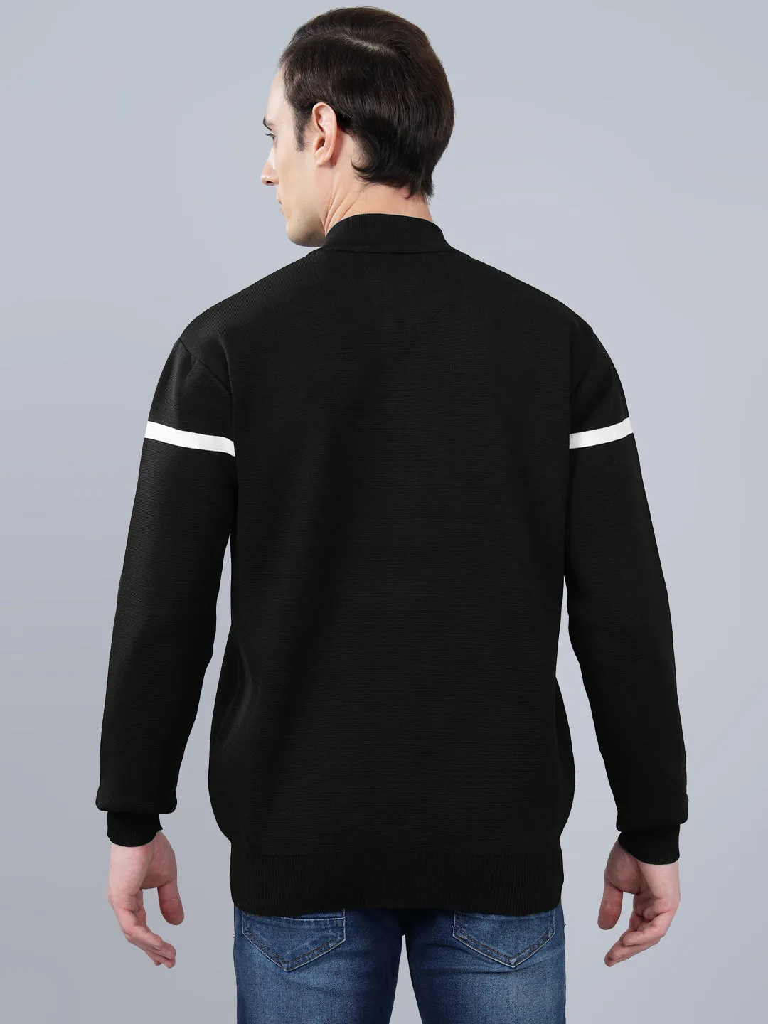 Men's Solid Black Mock Collar Sweatshirt