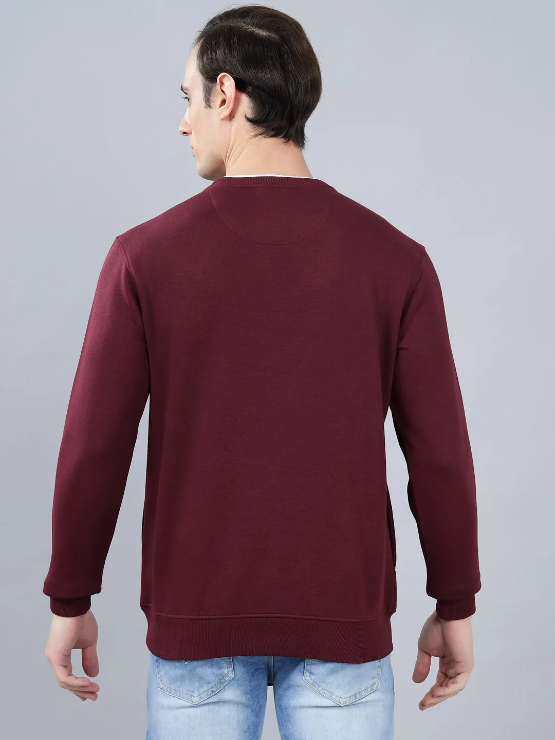 Men's Solid Maroon Round Neck Sweatshirt