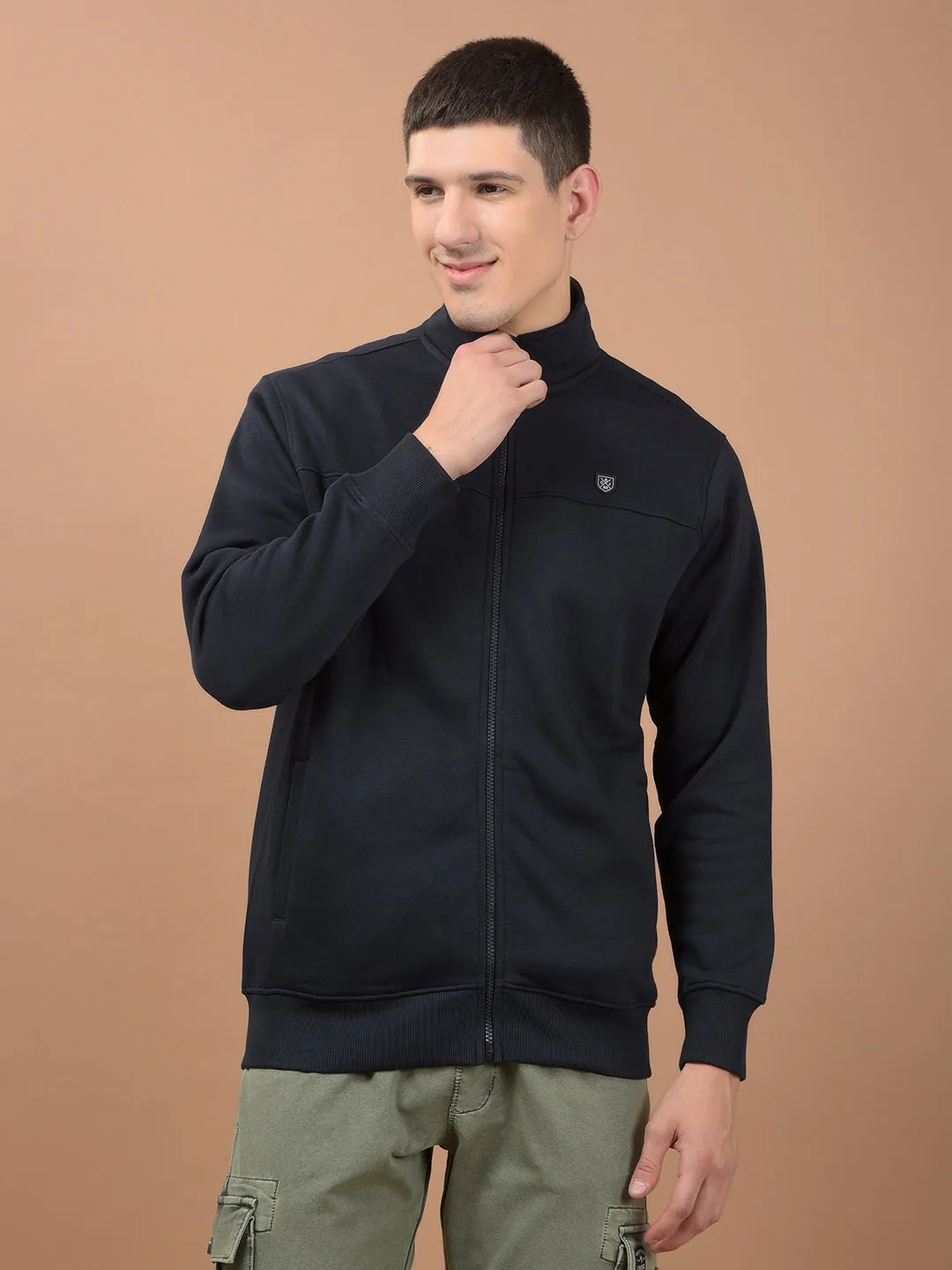 Men's Solid Navy Mock Collar Sweatshirt