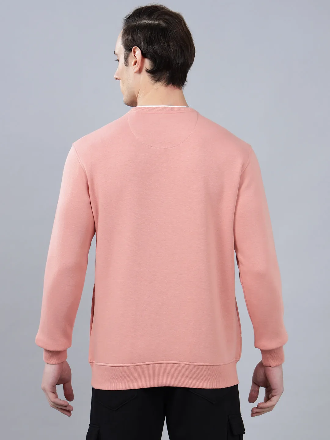 Men's Solid Pink Round Neck Sweatshirt