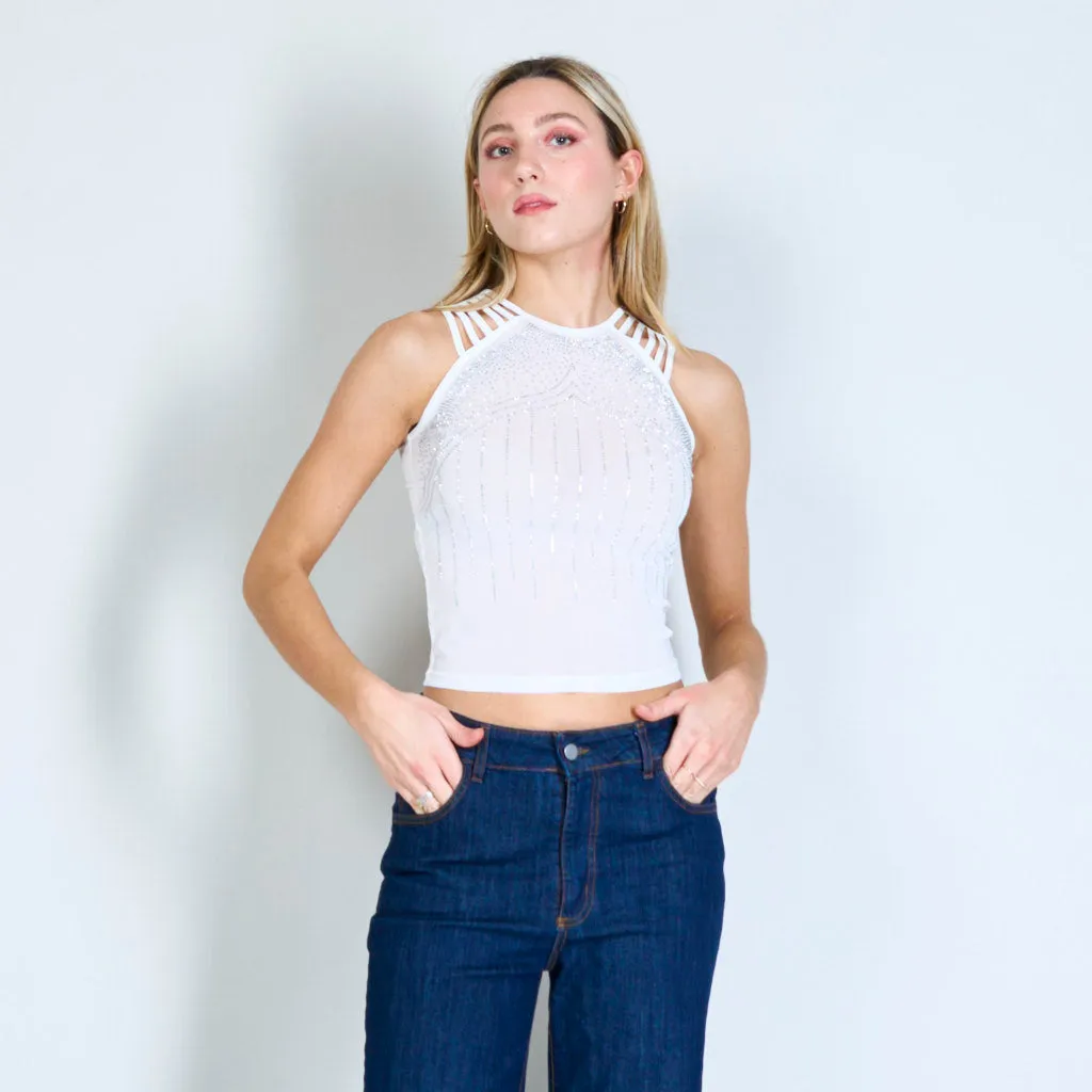 Mesh sleeveless tops with sequins wholesale