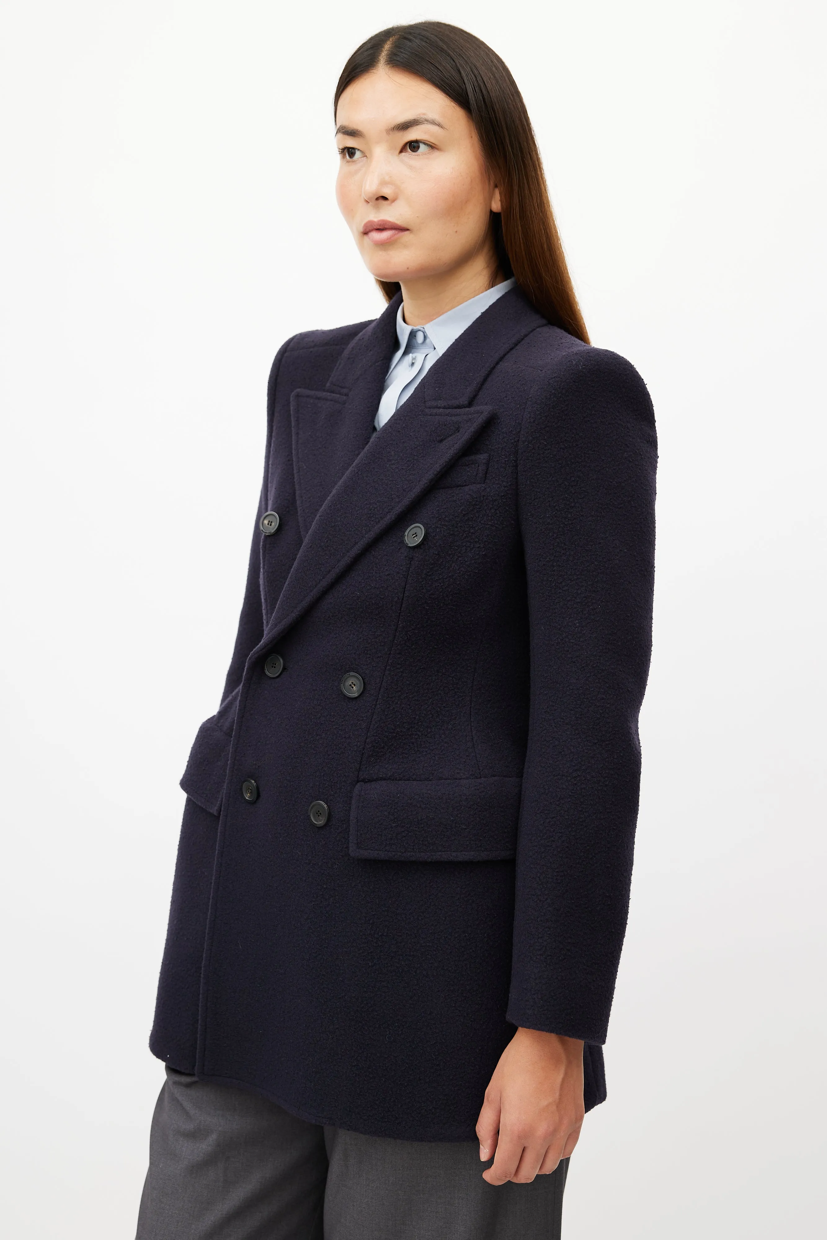 Navy Hourglass Wool Blazer