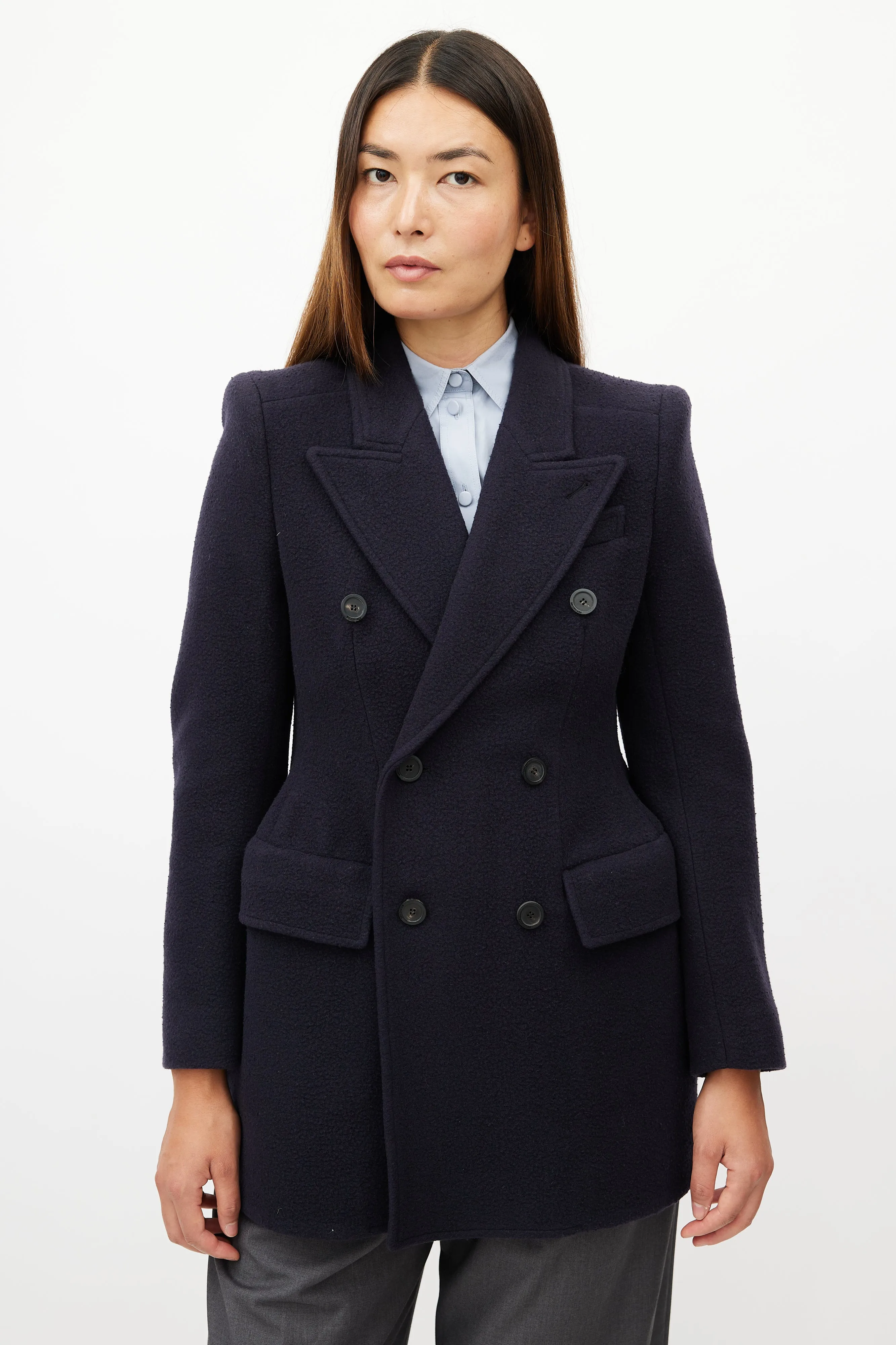 Navy Hourglass Wool Blazer