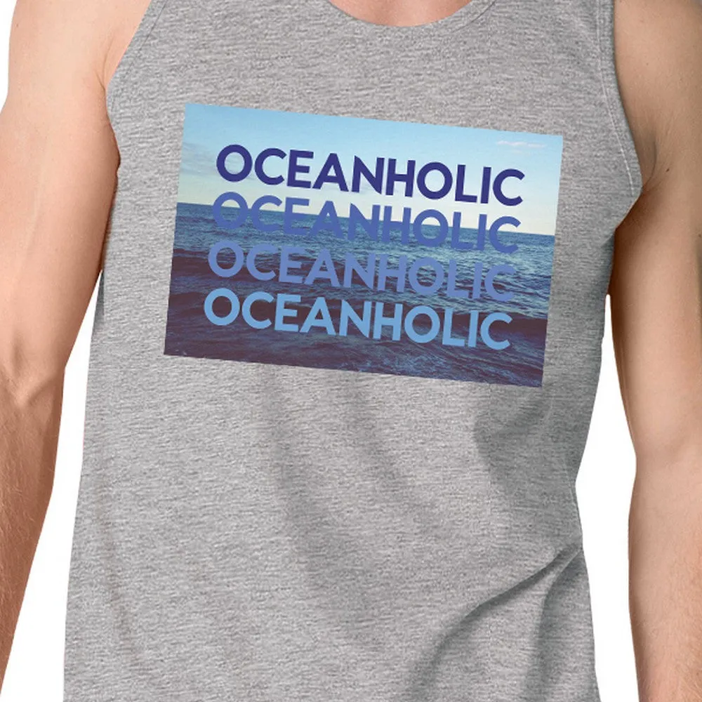 Oceanholic Mens Gray Graphic Tanks Lightweight Tropical Tank Top