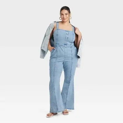 Open Box - Women's Denim Jumpsuit - Ava & Viv Light Wash 26