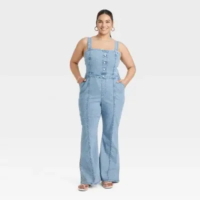 Open Box - Women's Denim Jumpsuit - Ava & Viv Light Wash 26