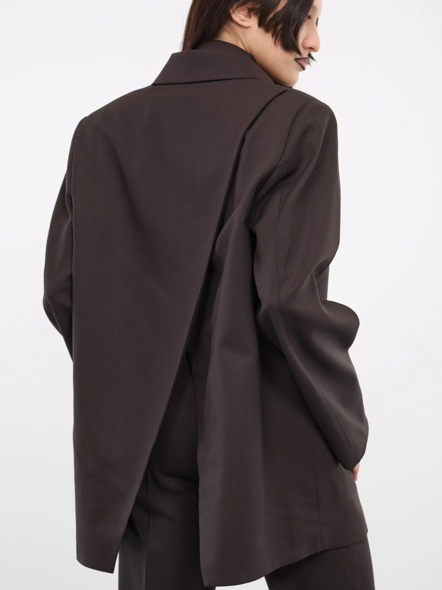 Oversized Open Back Blazer (023-W-1-02-CHOCOLATE)