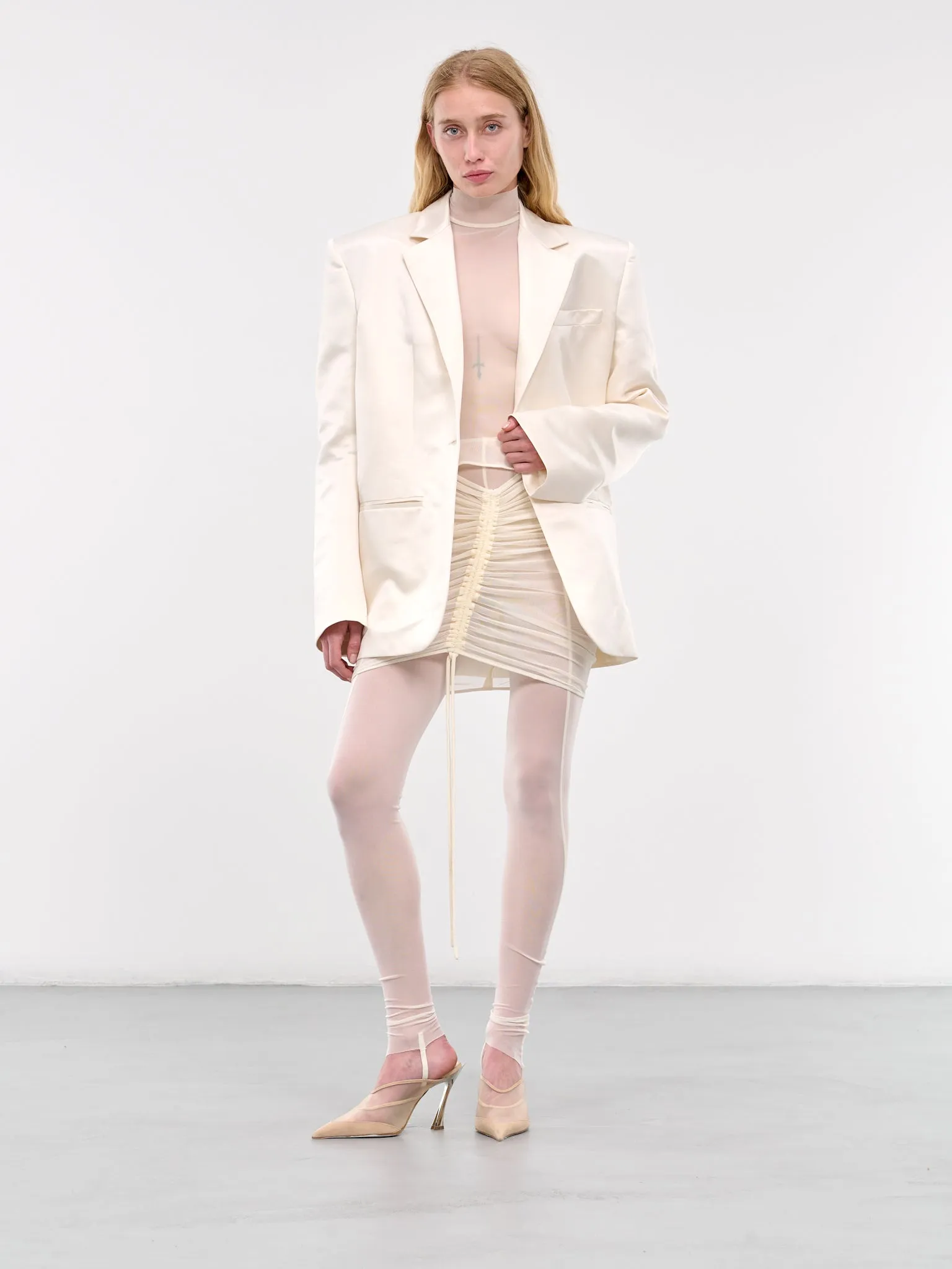 Oversized Satin Blazer (BL01BL-PEARL-WHITE)