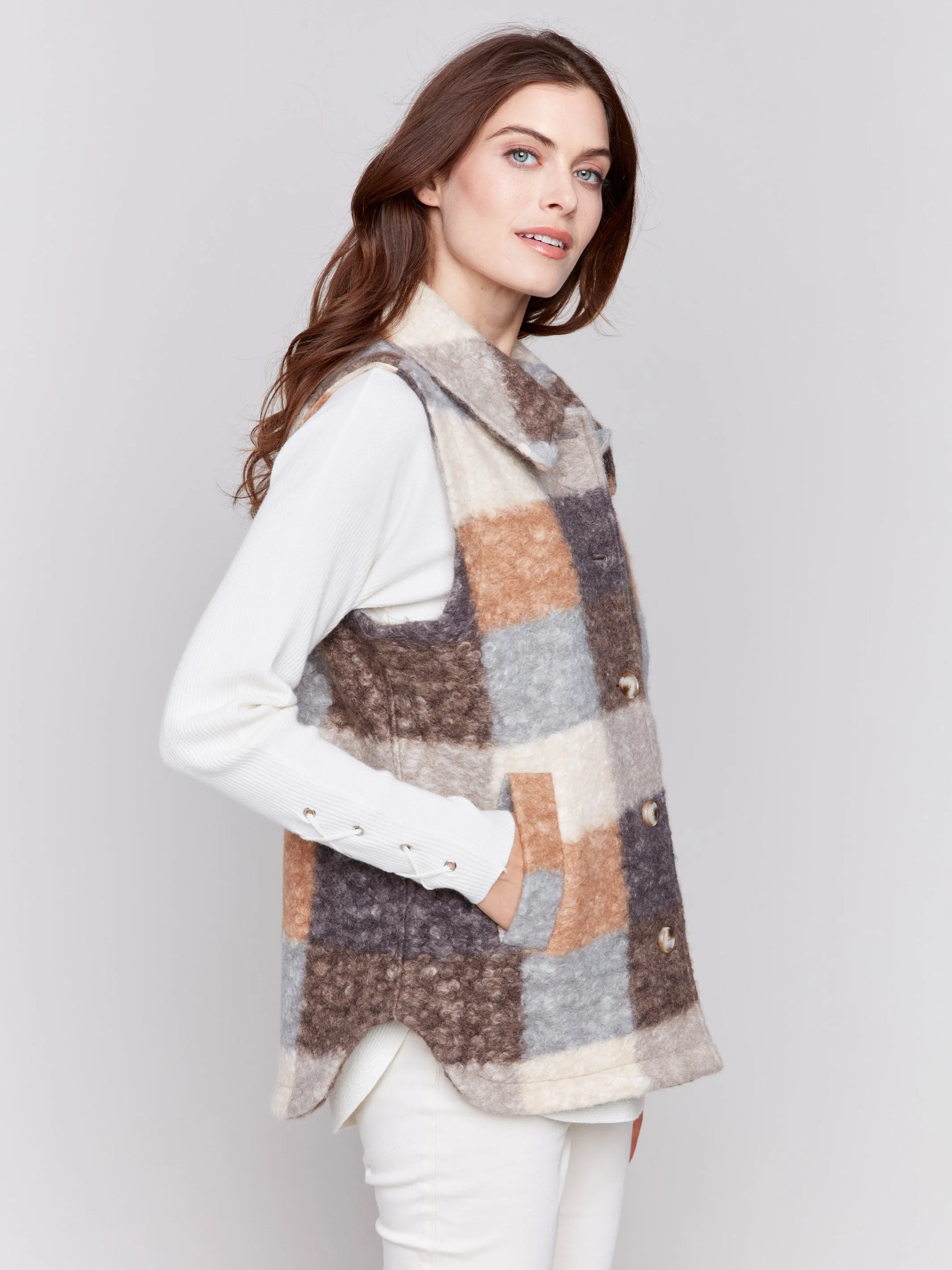 Plaid Bouclé Knit Vest - Terracotta