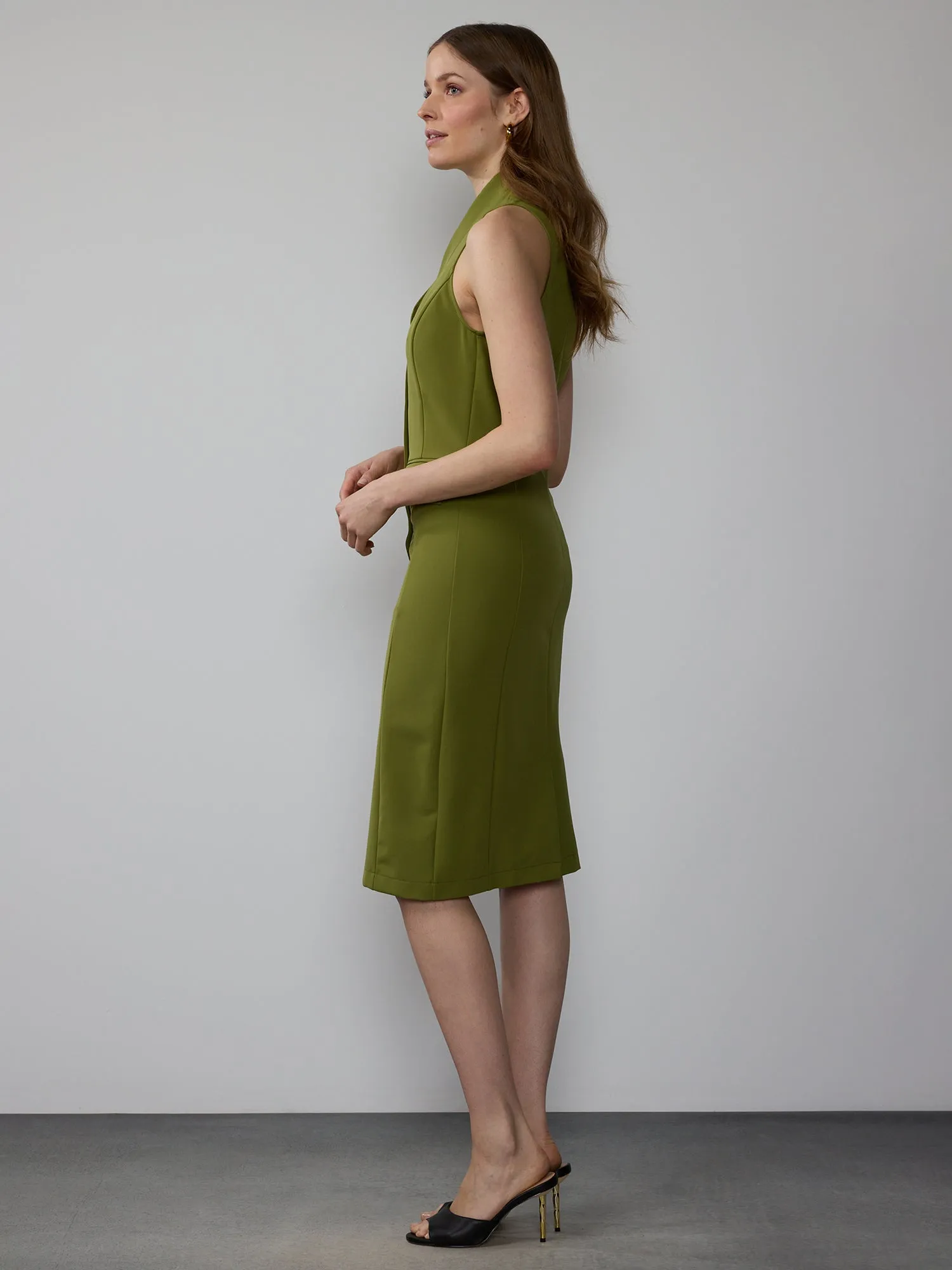 Plus Sleeveless Button Front Fit to Flatter Sheath Dress