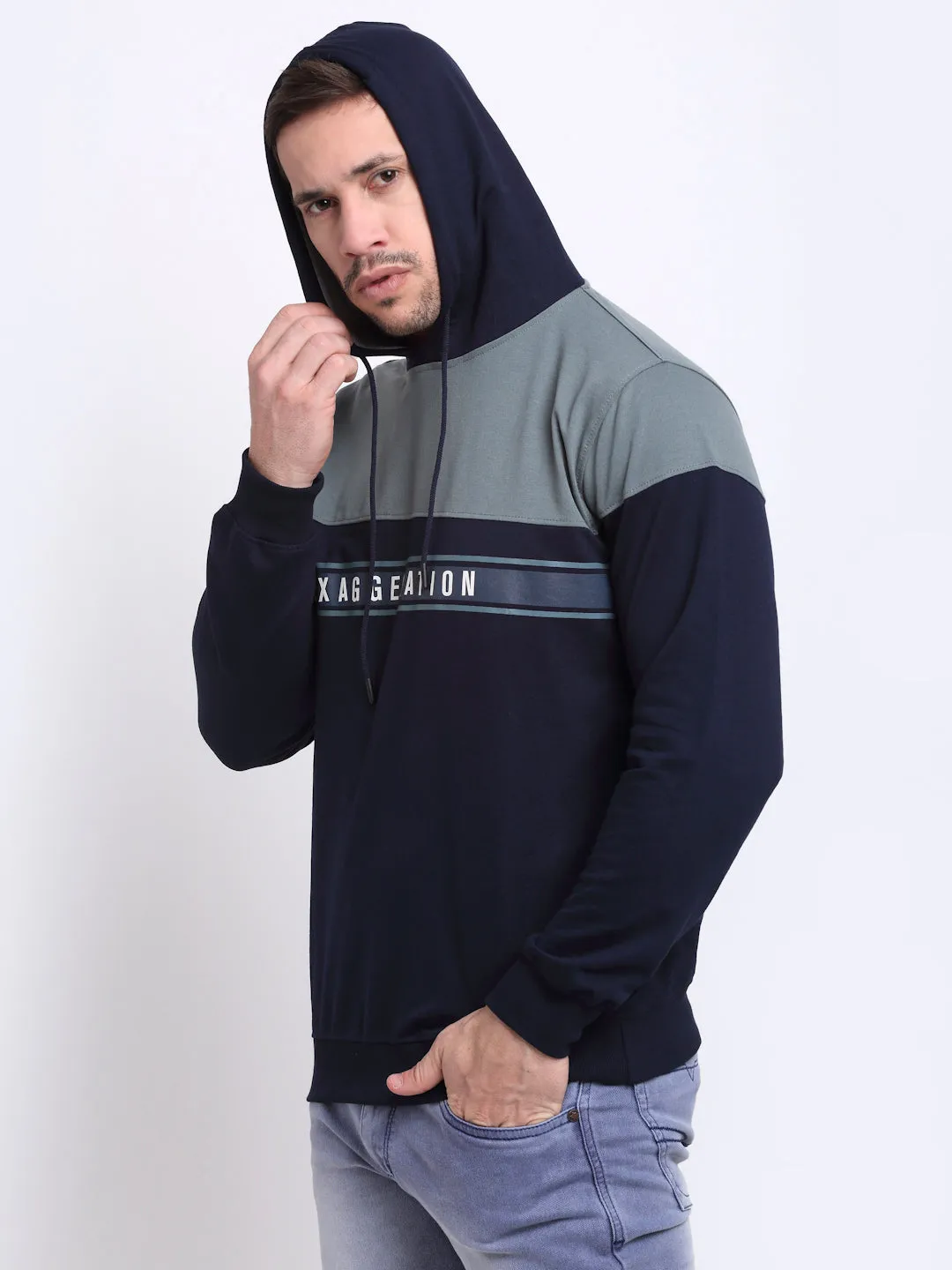 Printed Green Full Sleeves Hooded Neck Regular Fit Casual Sweatshirt for Men