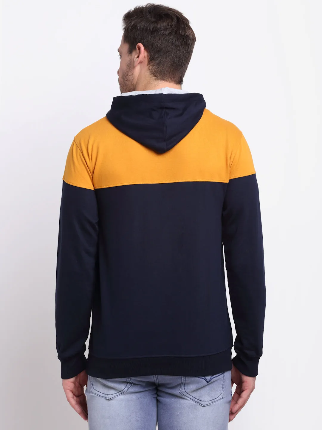 Printed Mustard Full Sleeves Hooded Neck Regular Fit Casual Sweatshirt for Men