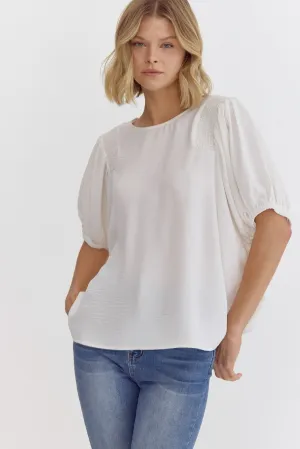 Round Neck Half Sleeve Smocking Detail Shoulder Top