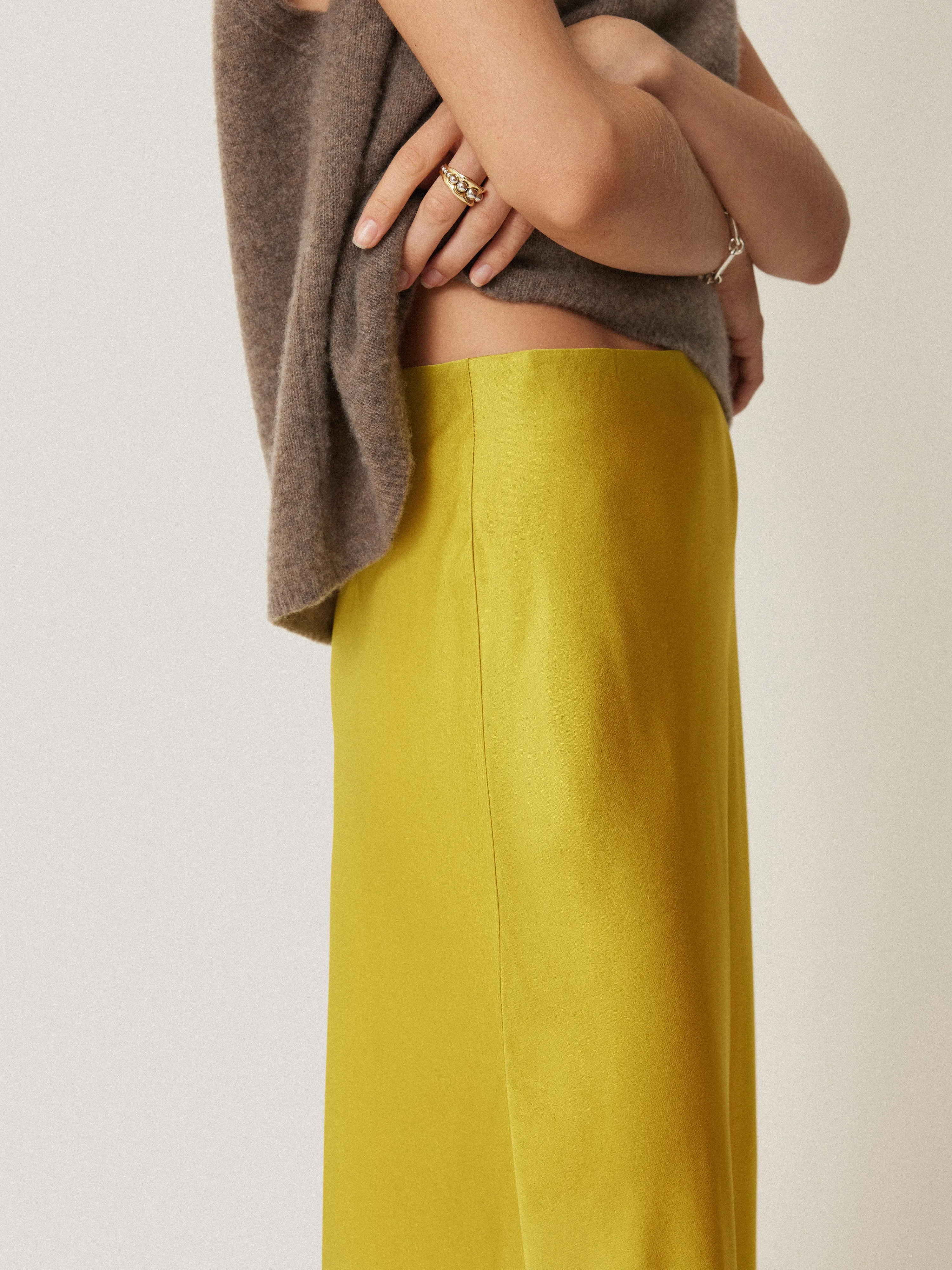 Satin Bias Maxi Skirt | Yellow