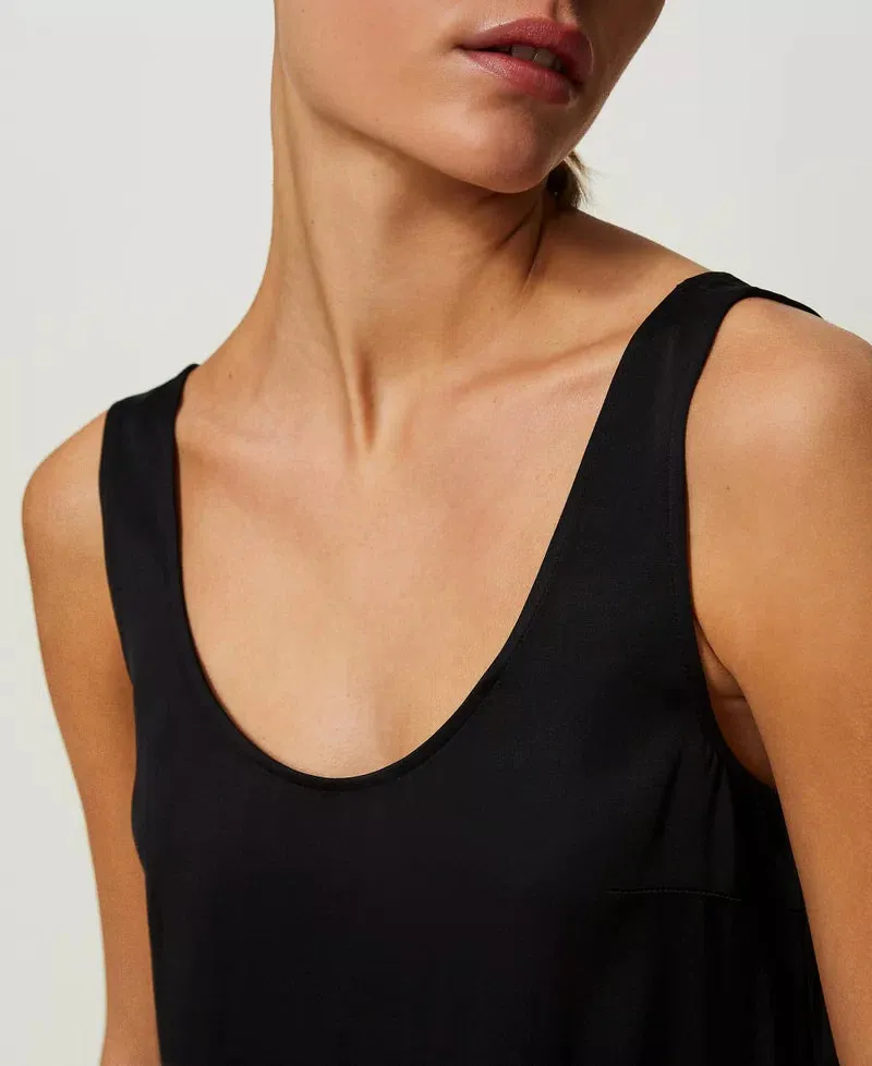 Satin Wide Strap Top - Black