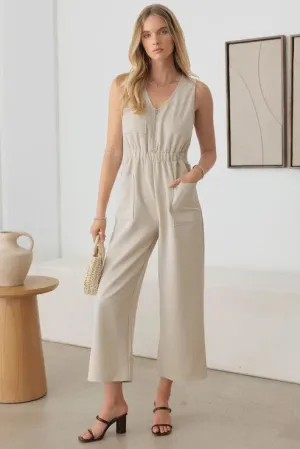 SLEEVELESS FRONT ZIPPER WIDE LEG JUMPSUIT